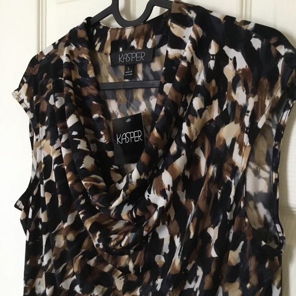 Kasper Women's Brown Black Printed Sleeveless Cowl Neck Top - Picture 2 of 7